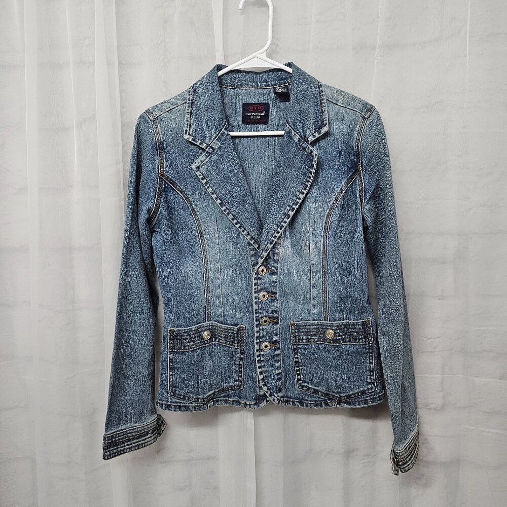 OTB Blue Denim Blazer Jacket Y2K Boho Western Prairie Coastal L - Picture 8 of 12